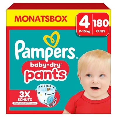Obrázek Pampers Plenkové kalhotky velikost 4 Baby Dry, 180 plenek, 9 kg 15 kg, 360 Fit pomáhají předcházet vytékání