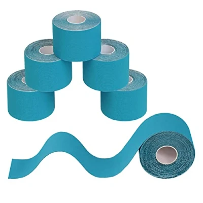 Obrázek BB Sport 6 rolí kineziologie Tape 5 cm x m Mnoho barev e book aplikační brožura Physio Set Elastické voděodolné pásky pro zpevnění svalů, barva: světle modrá