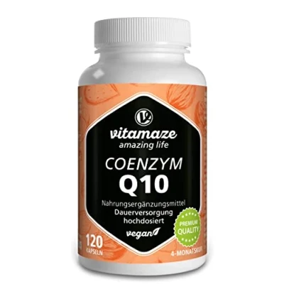 Obrázek Koenzym Q10 ve vysokých dávkách, 200 mg na kapsli, veganský, 120 kapslí po dobu 4 měsíců, 98 % ubichinon s optimální biologickou dostupností, bez zbytečných přísad, vyrobeno v Německu