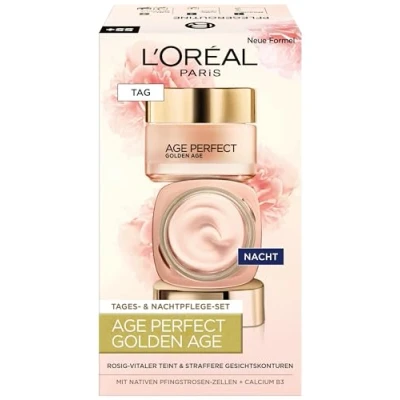 Obrázek L&#039;Oréal Paris sada péče o pleť, Age Perfect Golden Age, denní proti stárnutí a noční péče, zpevnění lesk, pro zralou bledou pokožku, s výtažkem z pivoňky, 2 x 50 ml