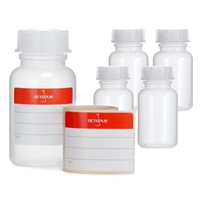 Obrázek Octopus 5 x 100 ml lahvičky se širokým hrdlem z LDPE šroubovacím uzávěrem, prázdné láhve s chemickými látkami, laboratorní lahve víkem jako úložná nádoba do laboratoře, kuchyně nebo hobby