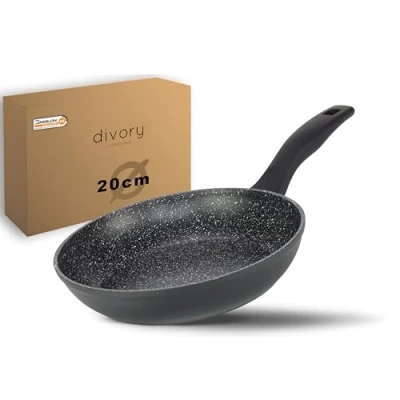 Obrázek DIVORY pánev 20 cm indukční nepřilnavá malá univerzální pro všechny druhy sporáků bezpečné rukojeti, vhodná do myčky (černá, cm)