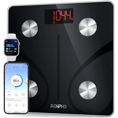 Obrázek RENPHO váha na měření tělesného tuku 220 kg, osobní digitální s vysoce přesným senzorem a tvrzeným sklem, Bluetooth pro osoby aplikací, extra široká platforma, Elis 1