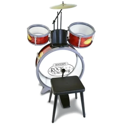 Obrázek Bontempi 51 4504 Schlagzeug: Baßtrommel Ø 385 mm mit Pedal. 2 kleine Trommeln 170 Becken 210 mm. Schlagstöcken. Echte Sounds. Inkl. Hocker. Maße: 500x500x680 mm, Mehrfarbig