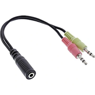 Obrázek InLine 99312I Audio Headset adaptérový kabel, 2x 3,5mm jack konektor na zdířka 4pól. CTIA, 0,15 m
