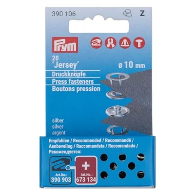 Obrázek Prym Bez šití Jersey Ring balení s patentkami stříbrné barvy (10 mm, 20 ks), stříbro