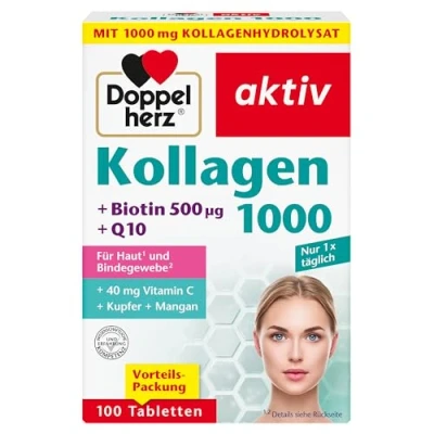 Obrázek Doppelherz Kolagen 1000 + biotin Q10 mangan a měď přispívají k normální tvorbě vaziva 100 tablet