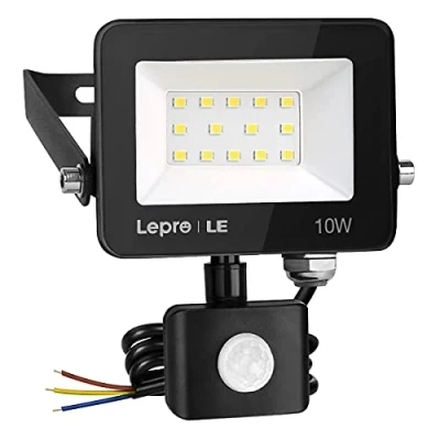 Obrázek Lepro 10W LED zářič s detektorem pohybu venkovní, 850 lm, venkovní 5000 K, studená bílá, super světlé světlomety, ideální světlo na zahradu, vnitřní dvůr, garáž, dům, hotel