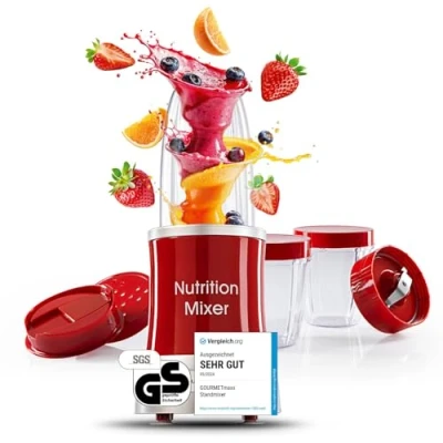 Obrázek GOURMETmaxx Nutrition Mixer Smoothie Maker se sadou příslušenství XXL stojanový mixér 11dílná Blender s recepty, to go a víko na uchovávání čerstvosti Food Processor pro smoothies, koktejly