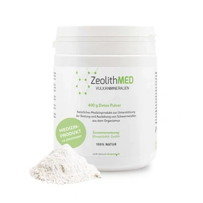 Obrázek Zeolith MED Detox Pulver 400g, Medizinprodukt, Apothekenqualität, Vergleichssieger, Darmreinigung, Entgiftung von Schwermetallen, Entgiftungskur, Vulkanmineralien, Heilerde, Darmreinigung