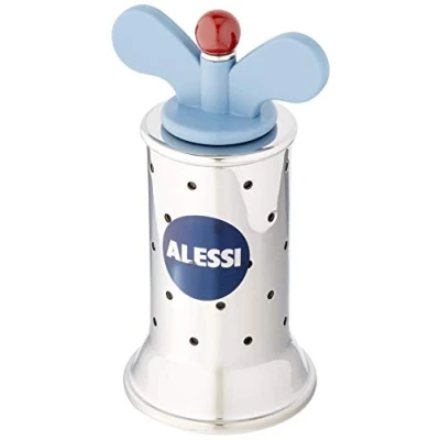 Obrázek Alessi 9098 Designový mlýnek na pepř s žebry, ušlechtilá ocel a termoplastická pryskyřice, světle modrá, 8,7 x 6,5 cm, leštěná
