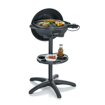 Obrázek SEVERIN Barbecue/stojací gril s poklopem, elektrický termostatem, grilovací deska keramickým povrchem, 2 000 W, plocha Ø 41 cm, matná černá, PG 8541
