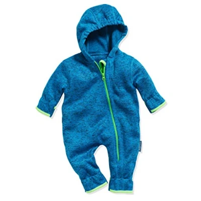 Obrázek Playshoes Dětský flísový overal, prodyšný unisex overal pro chlapce a dívky s dlouhým zipem kapucí, barevně odlišený, Modrá pletený fleece