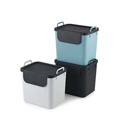 Obrázek Jive systém na třídění odpadu sada 3dílná 30 l do kuchyně, plast (recyklovaný PP), tmavě šedá/bílá/zelená, 3 x (39,8 29,8 50,1 cm)
