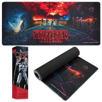 Obrázek Stranger Things podložka na psací stůl XXL pod myš Gaming příslušenství 800 x 360 mm protiskluzová, kancelářské potřeby Desk Matte Kancelářská dekorace (černá)