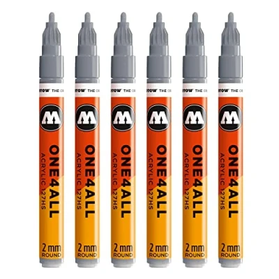 Obrázek Molotow One4All 127HS akrylový popisovač (2,0 mm tloušťka linky, vysoce krycí a permanentní, odolný proti UV záření, pro téměř všechny podklady) 6 kusů barvy 203 studená šedá pastelová