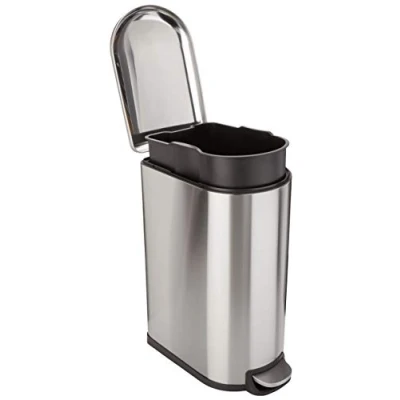 Obrázek Amazon Basics 40 l / 10,5 galonů odpadkový koš do koupelny s pedálem z ocelových trubek jemně uzavíratelný víkem, kuchyně, nebo kanceláře, obdélníkový, ušlechtilá ocel, stříbrný