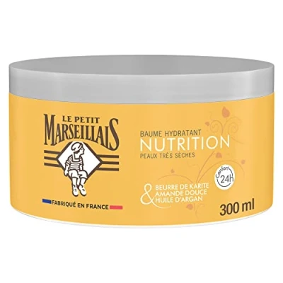 Obrázek Le Petit Marseillais Hydratační balzám Nutrition (hloubka 300 ml) tělový pro velmi suchou pokožku Komfort 24h péče o tělo s bambuckým máslem, sladkými mandlemi a arganovým olejem