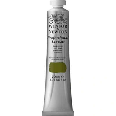Obrázek Winsor &amp; Newton Profesionální akrylová barva 2337447 v umělecké kvalitě, vysoká zářivost barev a krycí schopnost, archivní kvalita, 200 ml tuba olivově zelená