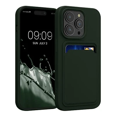 Obrázek kwmobile pouzdro na mobil kompatibilní s Apple iPhone 14 Pro přihrádkou karty tmavě zelená