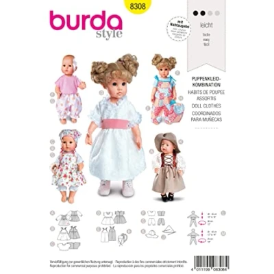 Obrázek Burda Střih 8308 Šaty pro panenky ve 2 g M 30 35 cm, L 40 45 cm