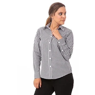 Obrázek Chef Works Damenhemd mit Gingham Muster, Schwarz/Weiß kariert, X Groß
