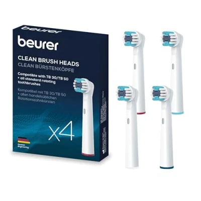 Obrázek Beurer TB 30/50 nasazovací kartáčky pro elektrický zubní kartáček, hlavice kartáčku kompatibilní s Oral B, Clean, 4 kusy, bílé náhradní