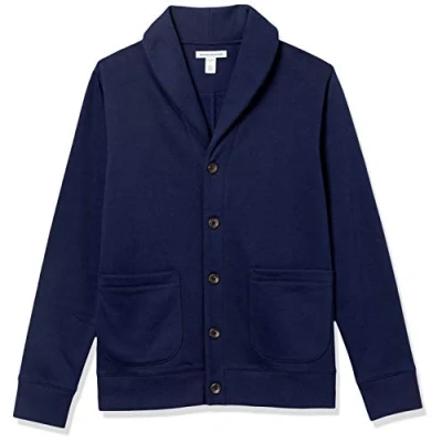 Obrázek Amazon Essentials Herren Strickjacke aus Fleece mit Langen Ärmeln und Schalkragen, Marineblau, M