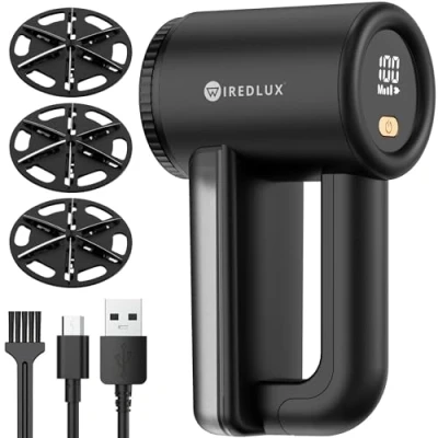 Obrázek Fusselrasierer Elektrisch WiredLux Wiederaufladbarer Fusselentferner für Kleidung &amp; Möbel Einstellbare 3 Fach Geschwindigkeit, 6 blättrige Klinge, LED Anzeige, USB Aufladung (Weiß)
