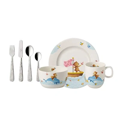 Obrázek Villeroy &amp; Boch Happy As a Bear sada s dětským příborem nádobím, 7dílná sada, vhodné do myčky nádobí, mikrovlnné trouby, dětský talíř, hrnek, příborů, prémiový