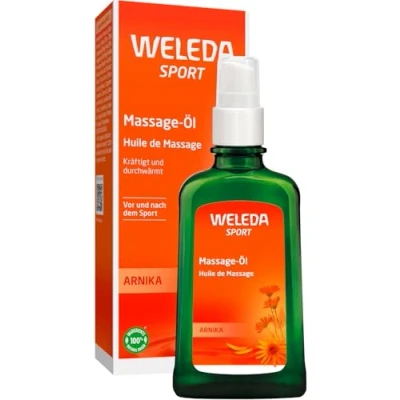 Obrázek WELEDA Bio Arnika Sport Masážní olej 100 ml veganský přírodní kosmetika péče o pleť tělový chrání před bolestí svalů a napětím. Ideální jako sportovní příprava / regenerace s vůní po rozmarýnu