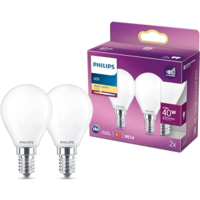 Obrázek Philips LED Classic E14 žárovky 2 ks v balení (40 W), matné s teplým bílým světlem, energeticky úsporné osvětlení dlouhou životností