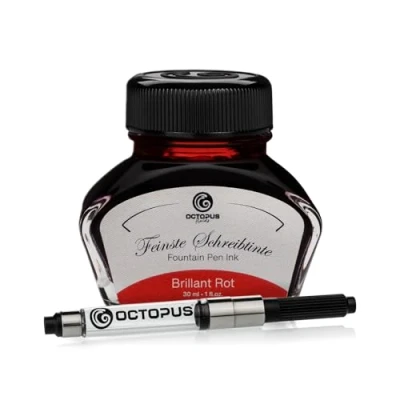 Obrázek Octopus inkoust na plnicí pero Fluids v inkoustové sklenici včetně konvertoru, psací pro pero, briliantově červené 30 ml s inkoustovým konvertorem