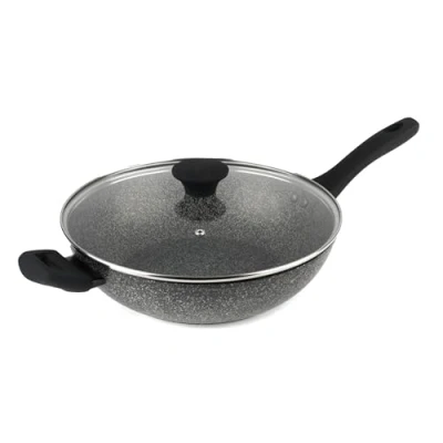 Obrázek Salter BW05753S Megastone 28 cm pánev wok s poklicí, nepřilnavý bez PFOA wok, lze mýt v myčce/indukční pánev, lehké čištění, kovové kuchyňské potřeby woks &amp;