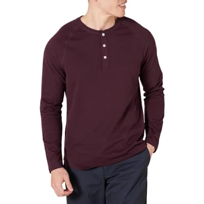 Obrázek Amazon Essentials Pánské Henley tričko s dlouhým rukávem, úzký střih, burgundská červená, M