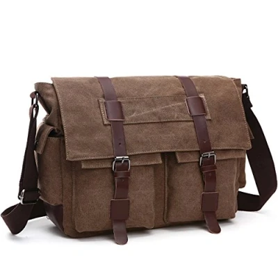 Obrázek LOSMILE Pánská Taška přes rameno 16 palců kurýrní Canvas Laptop Messenger Bag do práce a školy., L kávově hnědá, Elegantní