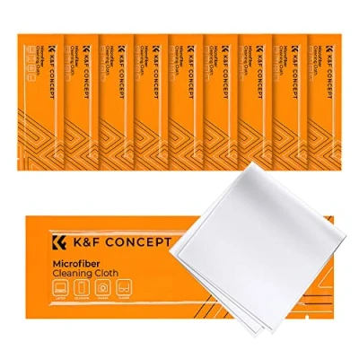 Obrázek K&amp;F Concept 10 kusů čisticích hadříků z mikrovlákna, sada ubrousků na kameru, objektiv, filtr, brýle, displej, chytré telefony, tablety, 15 x cm, jednotlivé vakuové balení