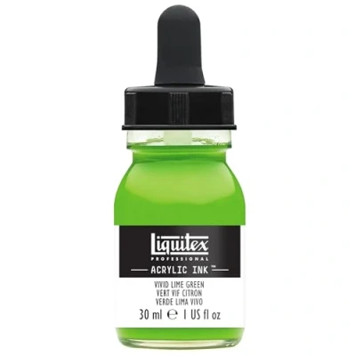 Obrázek Liquitex 4260740 tekuté profesionální akrylové barvy inkoust, tuš, 30 ml, vysoce pigmentovaná airbrush barva, limetková zelená živá