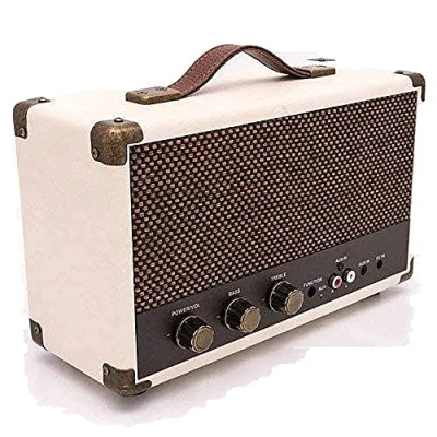 Obrázek GPO Westwood retro 25W reproduktor se subwooferem, vstupem cinch, Bluetooth s mřížkou a držadlem krémový