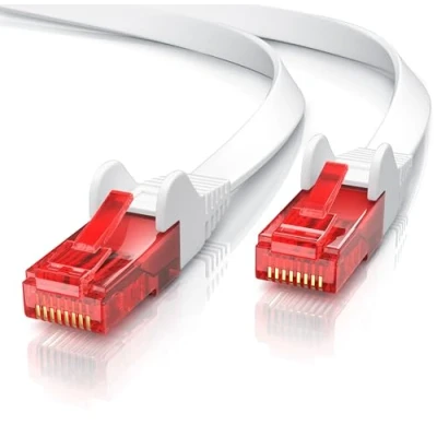Obrázek CSL 10m Cat 6 síťový kabel plochý Gigabit Ethernet LAN RJ45 Pokládací 10 100 1000 Mbit s patch bílý