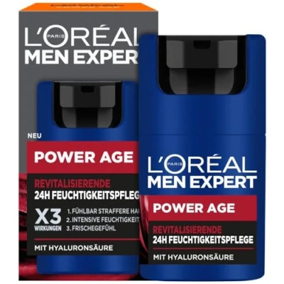 Obrázek L&#039;Oréal Men Expert Péče o obličej proti vráskám pro muže, hydratační krém stárnutí unavenou a matnou pleť, pánský na s kyselinou hyaluronovou, Power Age, 1x 50 ml