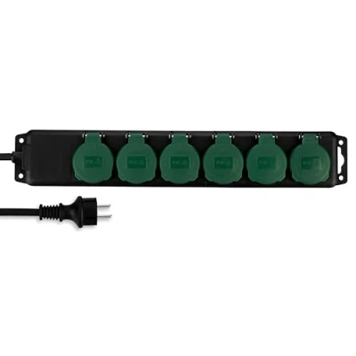 Obrázek REV Zásuvková lišta vícenásobná zásuvka 6násobná IP44, ideální pro zahradu a terasu, kabel 1,4 m, max. 3500 W, černo zelená