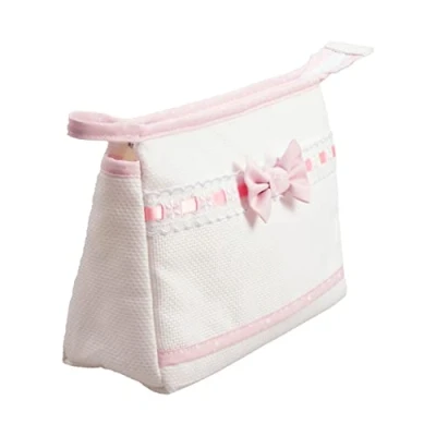 Obrázek Filet Reisetasche mit Reißverschluss, Aida Canvas Stickerei Tasche, Beauty Product Organiser, 100% Made in Italy, Maße 24 x 16 6 cm, Farbe Weiß und Rosa