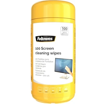 Obrázek Fellowes 100 utěrek na obrazovku a klávesnici pro domácnost kancelář monitor/laptop/iPad/mobilní telefon/ubrousky čištění tabletů jednotlivé balení Multi