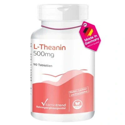 Obrázek L theanin 500 mg 90 tablet aminokyselina v denní dávce vysoká dávka bezpečné dávkování veganské biologicky dostupné doplňky z Německa Vitamintrend