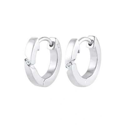 Obrázek Elli DIAMONDS náušnice dámské kreolky Basic s diamantem (0,03 ct.) ze sterlingového stříbra 925, Mincovní stříbro, Diamant