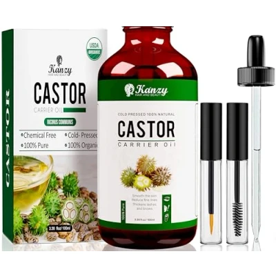 Obrázek Kanzy ricinový olej bio lisovaný za studena, 100% čistý, organický castor pro růst vlasů, přírodní na tělo, vlasy, nehty, řasy, obočí