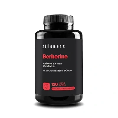 Obrázek berberin 500 mg, 120 veganských kapslí (vysoká dávka mg S 97% HCl) chromem a černým pepřem, nejlepší koncentrovaný extrakt z Berberis Aristata Zenement