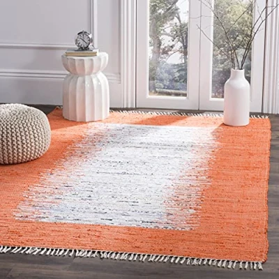Obrázek SAFAVIEH Moderní koberec do obývacího pokoje, jídelny, ložnice Montauk Collection, krátká vlas, slonovina a oranžová, 152 x 244 cm