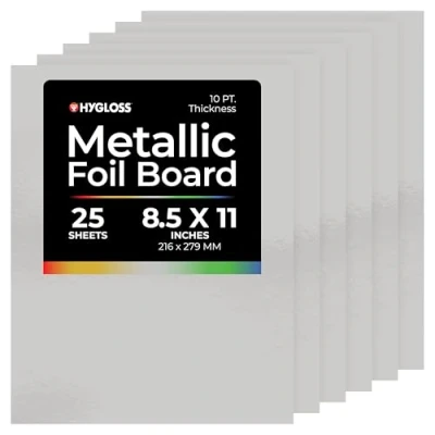 Obrázek Hygloss Metallic Folienplatten, 21,6 x 27,9 cm, 25 Blatt, Mattes Silber, für Kunst und Handwerk, Klassenzimmer Künstler, Papier, 8.5x11 inch